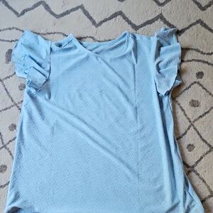 Light Blue Ruffle Sleeve Top